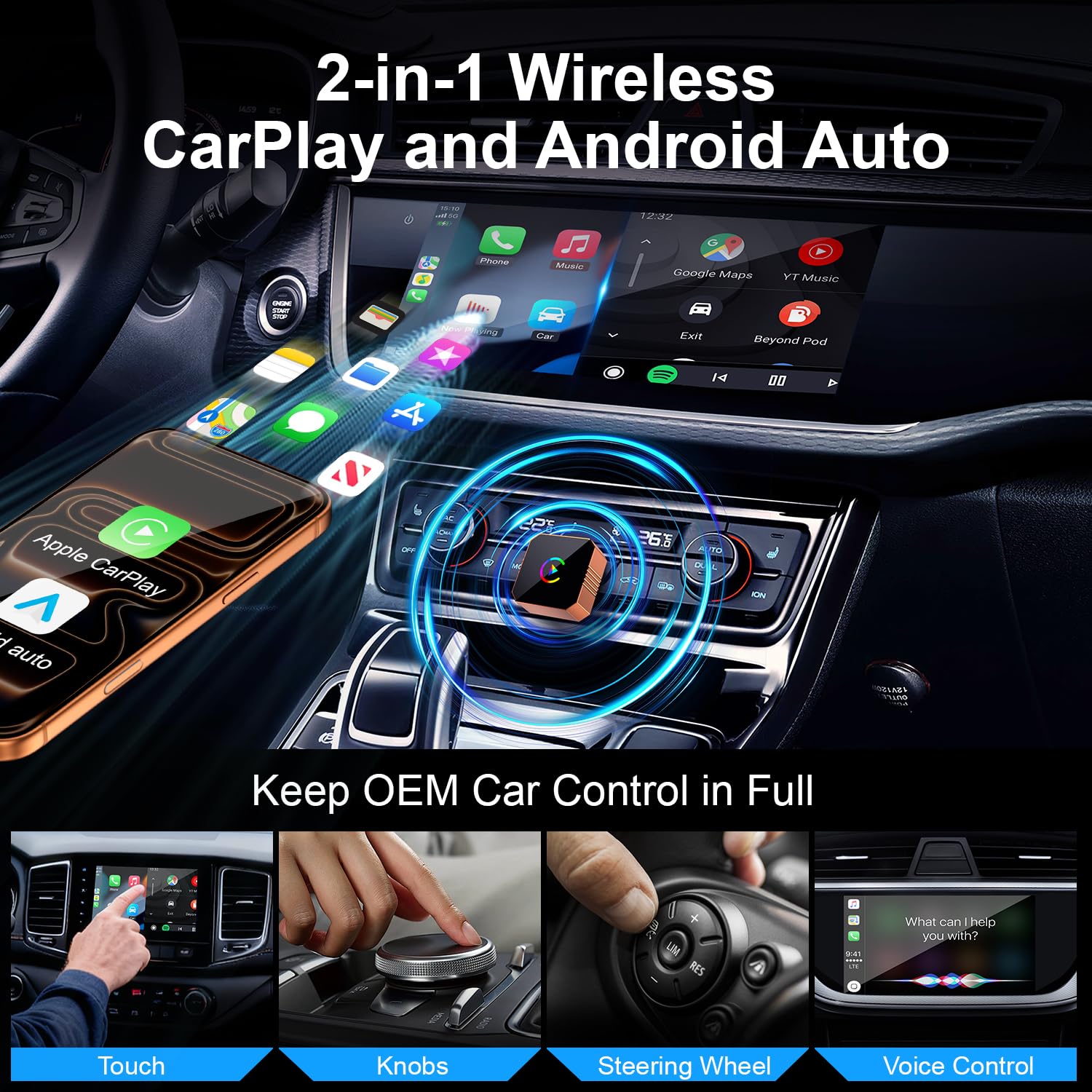 Wireless CarPlay & Android Auto Adapter - Compact & Fast Connection