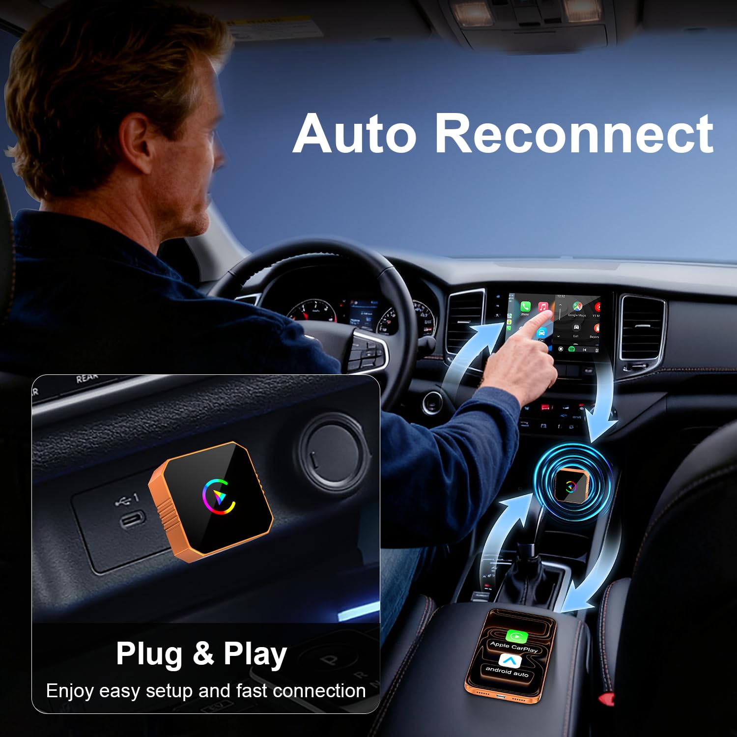 Wireless CarPlay & Android Auto Adapter - Compact & Fast Connection
