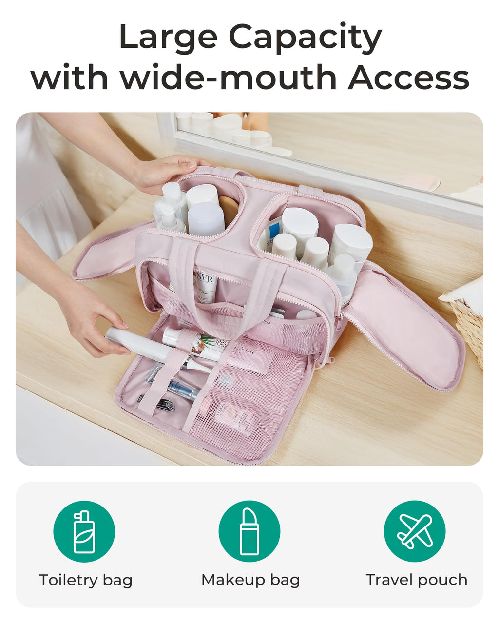Travel Toiletry Bag – Large, Lightweight & Wide-Open Design for Women