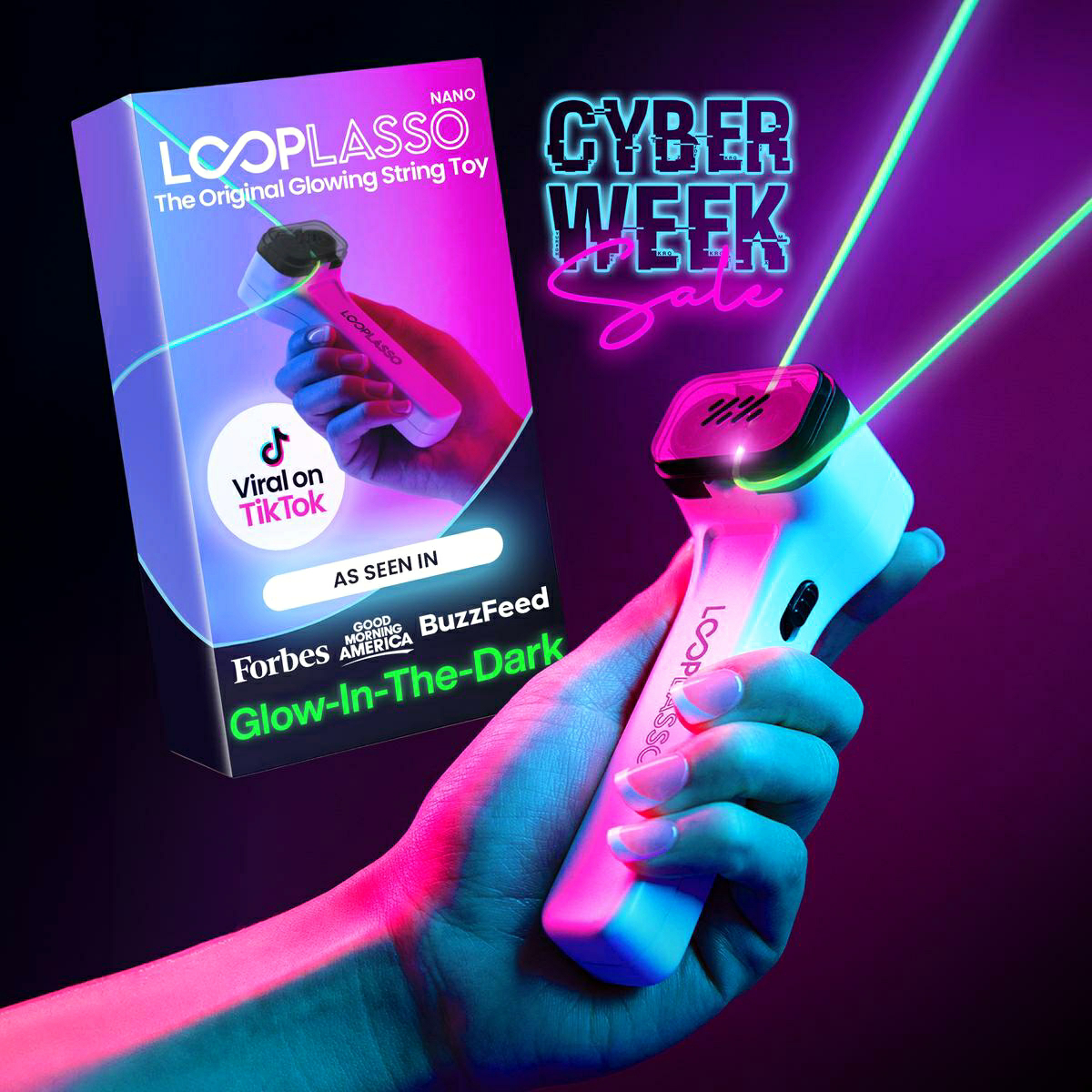 The Ultimate Glow-In-The-Dark String Shooter Toy w/ Dual Built-in UV Blacklights